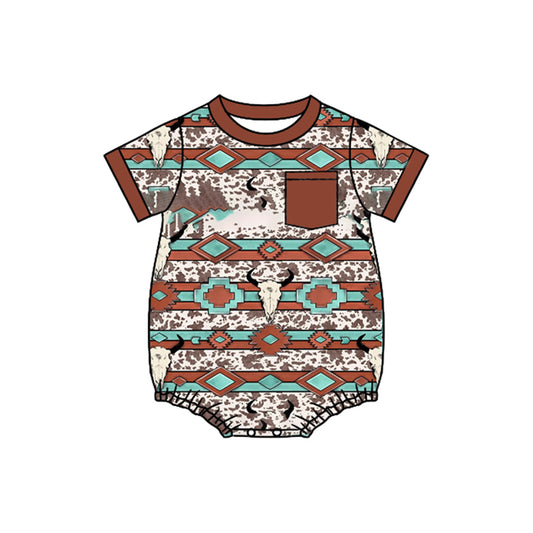 MOQ 8 Preorder SR3212 Cow Pattern Brown Short Sleeve Boys Bubble Romper 202509