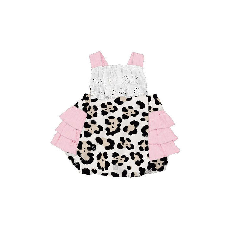 MOQ 8 Preorder SR3216 Leopard Lace Ruffle Halter Girls Bubble Romper 202509 Sibling