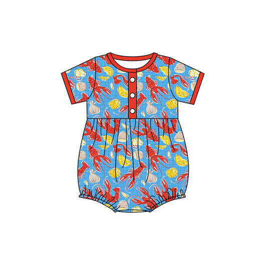 MOQ 8 Preorder SR3222 Crayfish Corn Red Short Sleeve Boys Bubble Romper 202509 Sibling
