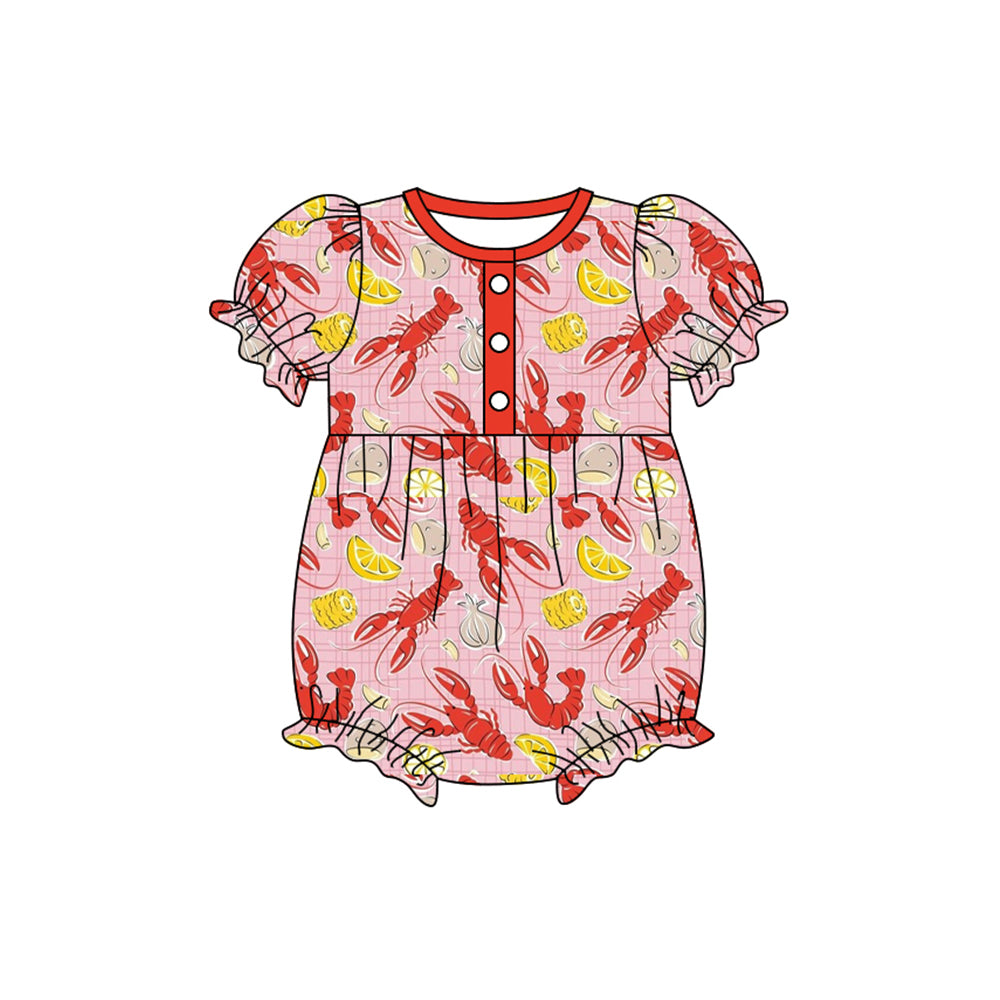 MOQ 8 Preorder SR3223 Crayfish Corn Red Puff Short Sleeve Girls Bubble Romper 202509 Sibling
