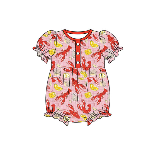 MOQ 8 Preorder SR3223 Crayfish Corn Red Puff Short Sleeve Girls Bubble Romper 202509 Sibling