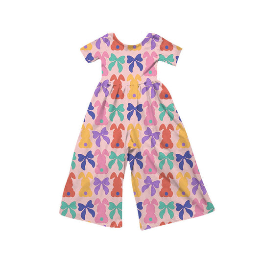 MOQ 8 preorder SR3232 Easter Bunny Bows Short Sleeve Girls Overalls Jumpsuit 202509
