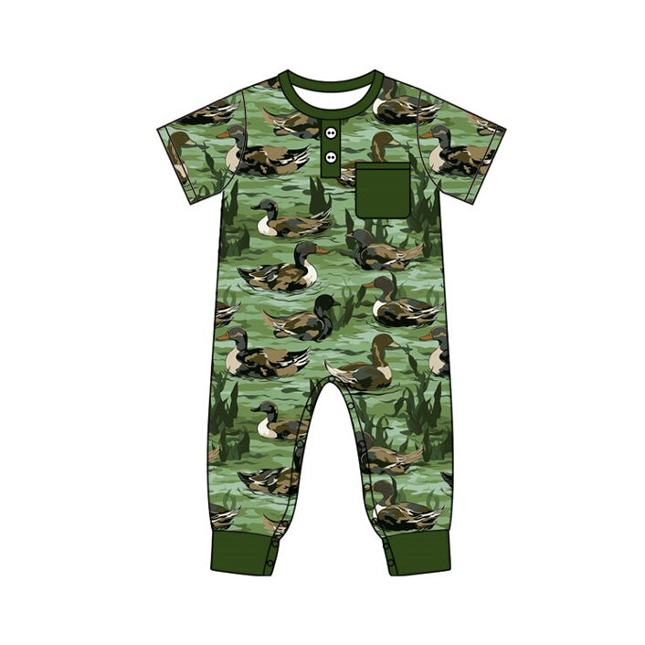 MOQ 8 Preorder SR3242 Duck Hunting Green Short Sleeve Boys Romper 202509