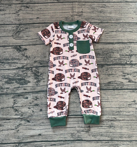 NO MOQ Preorder SR3245 Duck Hunting Pocket Short Sleeve Boys Romper 202511