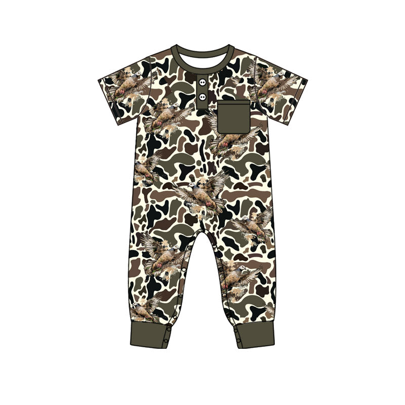 MOQ 8 Preorder SR3246 Duck Hunting Camouflage Pocket Short Sleeve Boys Romper 202509