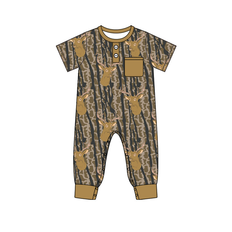 MOQ 8 Preorder SR3247 Deer Hunting Camouflage Pocket Short Sleeve Boys Romper 202509