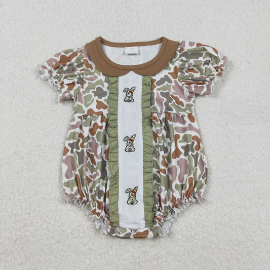 SR3259 Embroidered Easter Bunny Camouflage Doll Collar Ruffle Short-Sleeved Girls Bubble Romper 202511 RTS