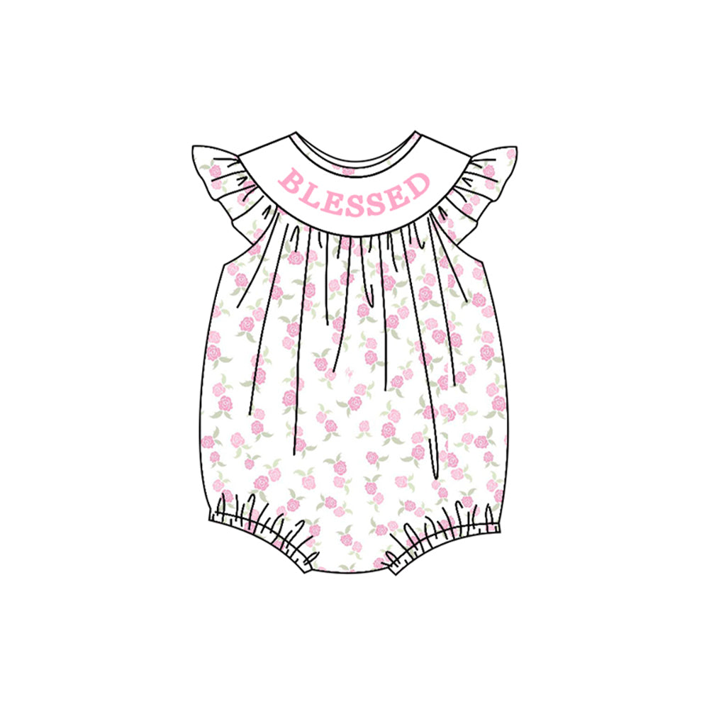 MOQ 8 Preorder SR3260 Blesses Letter Flower Flying Sleeve Girls Bubble Romper 202510