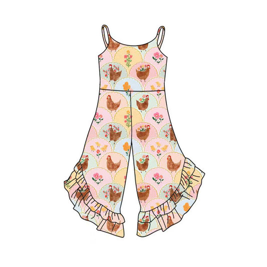 MOQ 8 Preorder SR3264 Chick Flowers Ruffle Halter Girls  Overalls Jumpsuits 202510