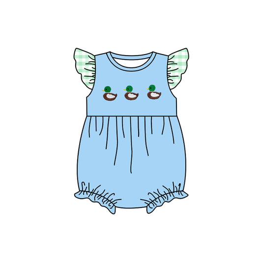 MOQ 8 Preorder SR3266 Three Ducks Blue Flying Sleeve Girls Bubble Romper 202510 Sibling