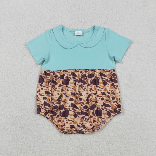 SR3277 Green Doll Collar Camo Short Sleeve Boys Bubble Romper 202512 RTS Sibling