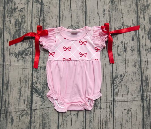 NO MOQ Preorder SR3285 Valentine‘s Day Love Pink Ruffle Puff Short Sleeve Girls Bubble Romper 202511