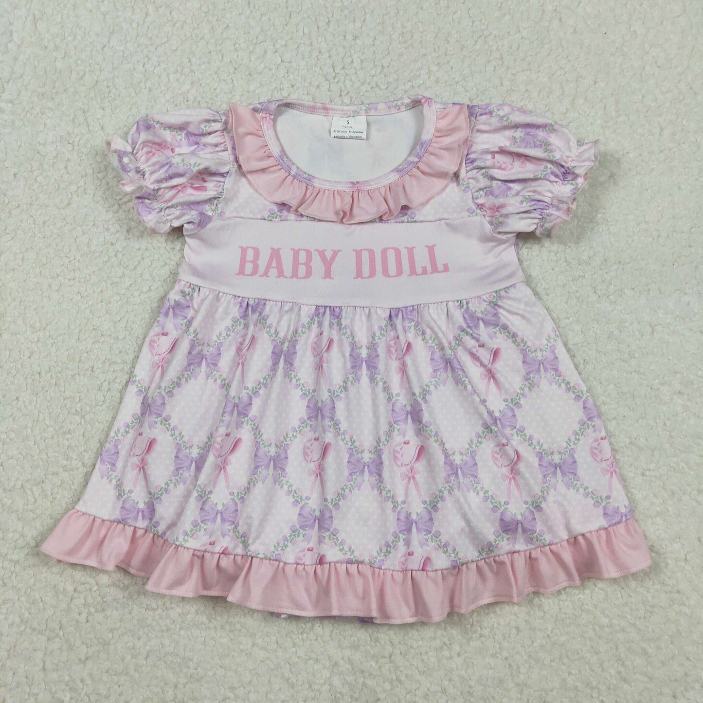 SR3291 Valentine's Day Flower Bows Ruffle Pink Purple Puff Short-Sleeved Girls Bubble Romper 202511 RTS
