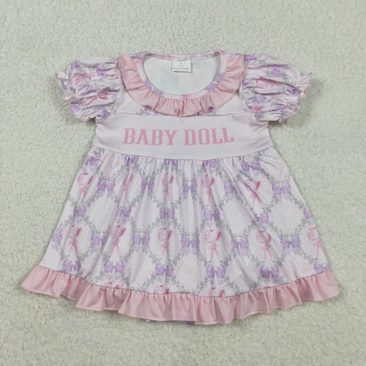 SR3291 Valentine's Day Flower Bows Ruffle Pink Purple Puff Short-Sleeved Girls Bubble Romper 202511 RTS