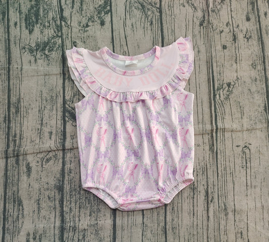 NO MOQ Preorder SR3292 Valentine's Day Flower Bows Ruffle Pink Purple Flying-Sleeved Girls Bubble Romper 202510