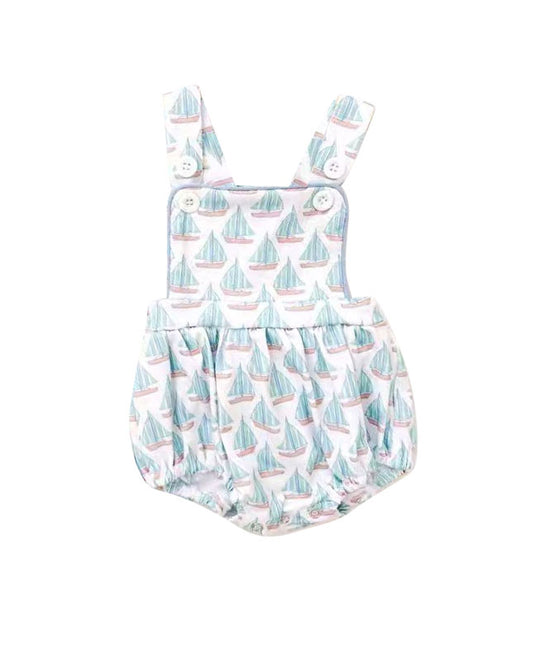 MOQ 8 Preorder SR3295 Easter Sailboat Blue Sleeveless Girls Bubble Romper 202510