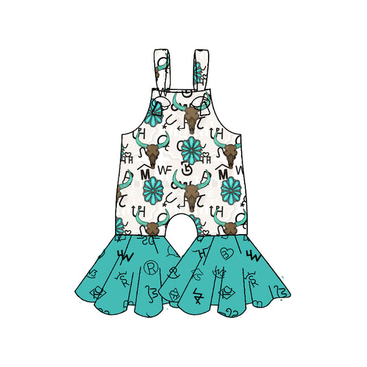 MOQ 5 Preorder SR3299 Alpine Bull Head Emerald Character Halter Girls  Overalls Jumpsuits 202510
