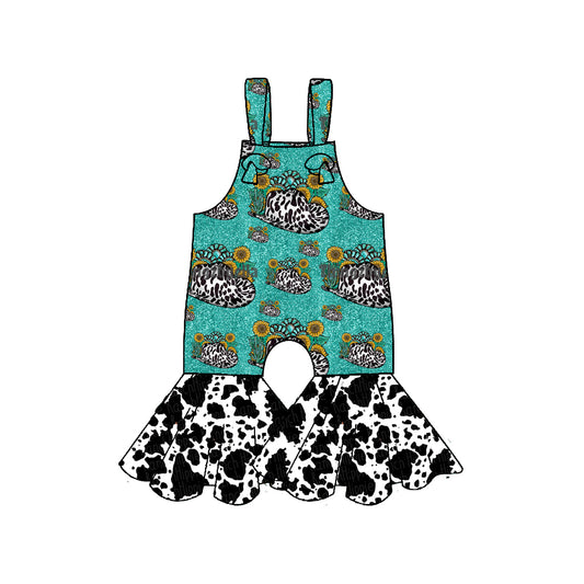 MOQ 5 Preorder SR3300 Sunflower Emerald Hat Ink Pattern Suspender Girls  Overalls Jumpsuits 202510