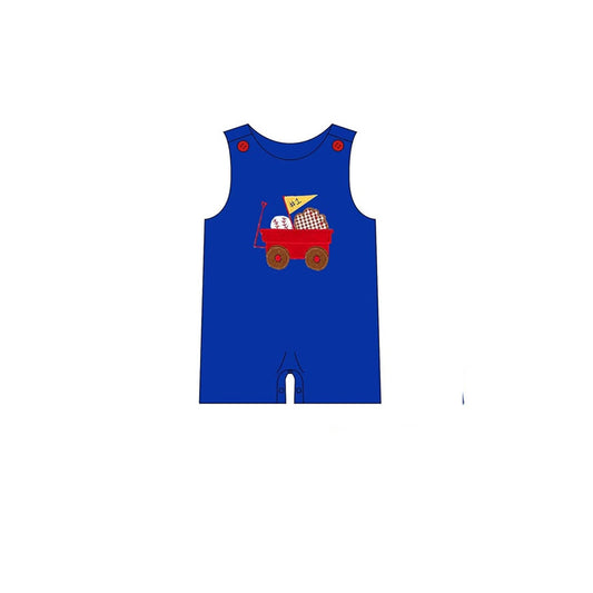 MOQ 5 Preorder SR3304 Baseball Cart Blue Sleeveless Boys Romper 202510 Sibling