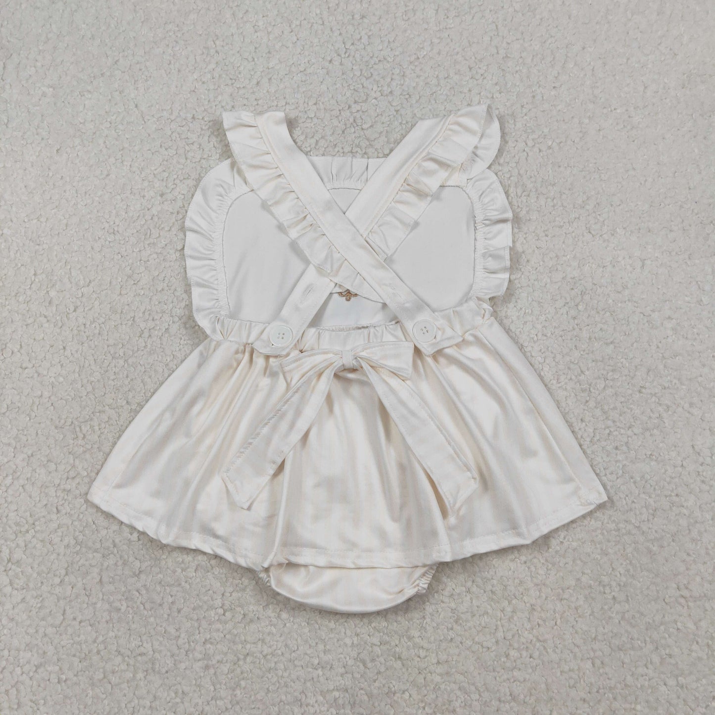 SR3306 Embroidered Easter Cross Ruffle Sleeveless Girls Bubble Romper 20260119 RTS Sibling