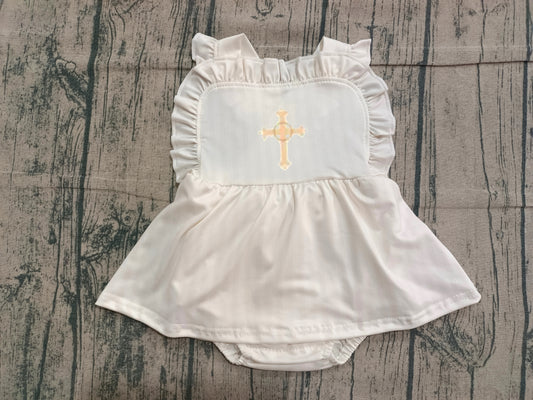 NO MOQ Preorder SR3306 Embroidered Easter Cross Ruffle Sleeveless Girls Bubble Romper 202512 Sibling