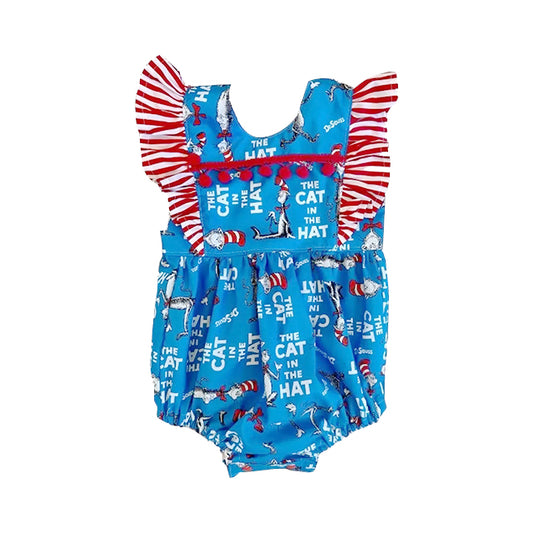 MOQ 5 Preorder SR3310 Dr. Seuss Alphabet Red and White Striped Flying Sleeve Girls Bubble Romper 202510