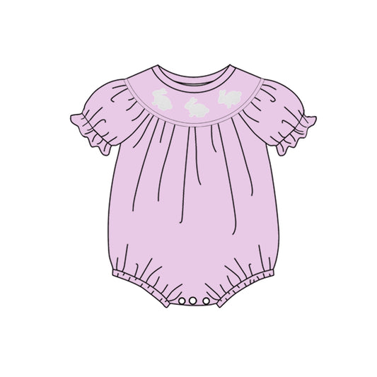 MOQ 5 Preorder SR3320 Easter Bunny Purple Short Sleeve Girls Bubble Romper 202510