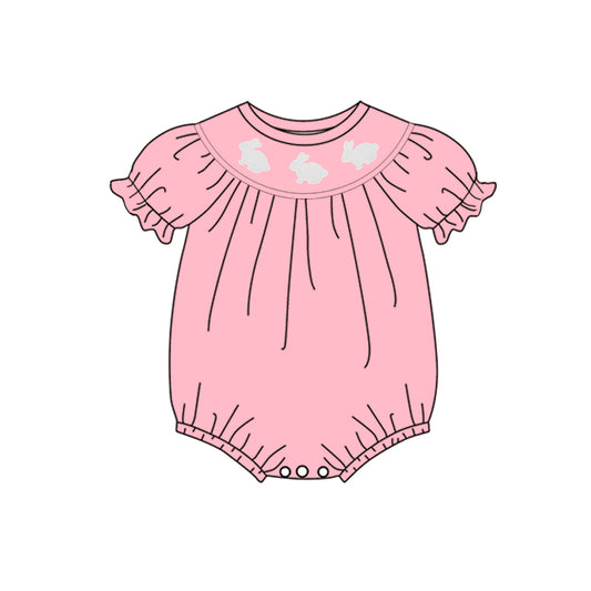 MOQ 5 Preorder SR3322 Easter Bunny Pink Short Sleeve Girls Bubble Romper 202510