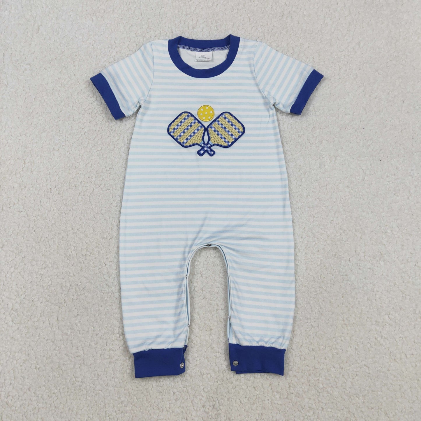 SR3331 Embroidered Tennis Racket Blue Stripe Short Sleeve Boys Romper 202511 RTS