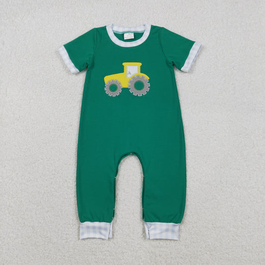 SR3332 Embroidered Truck Pattern Green Short Sleeve Boys Romper 202512 RTS