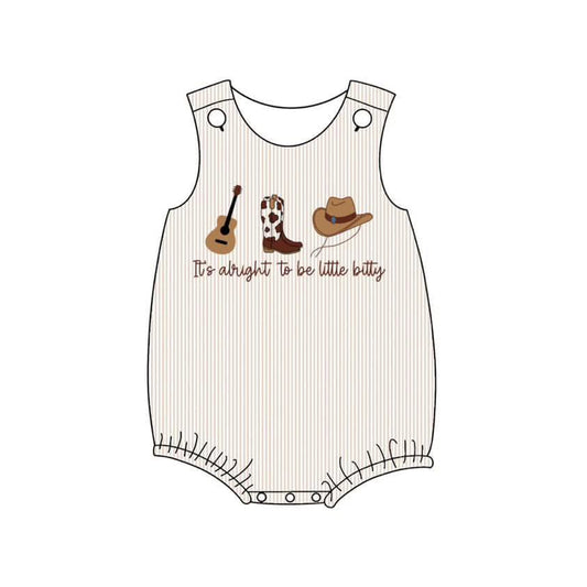 MOQ 5 Preorder SR3335 it's alright to be little bitty Guitar Boots Hats Stripe Sleeveless Boys Bubble Romper 202510 Sibling
