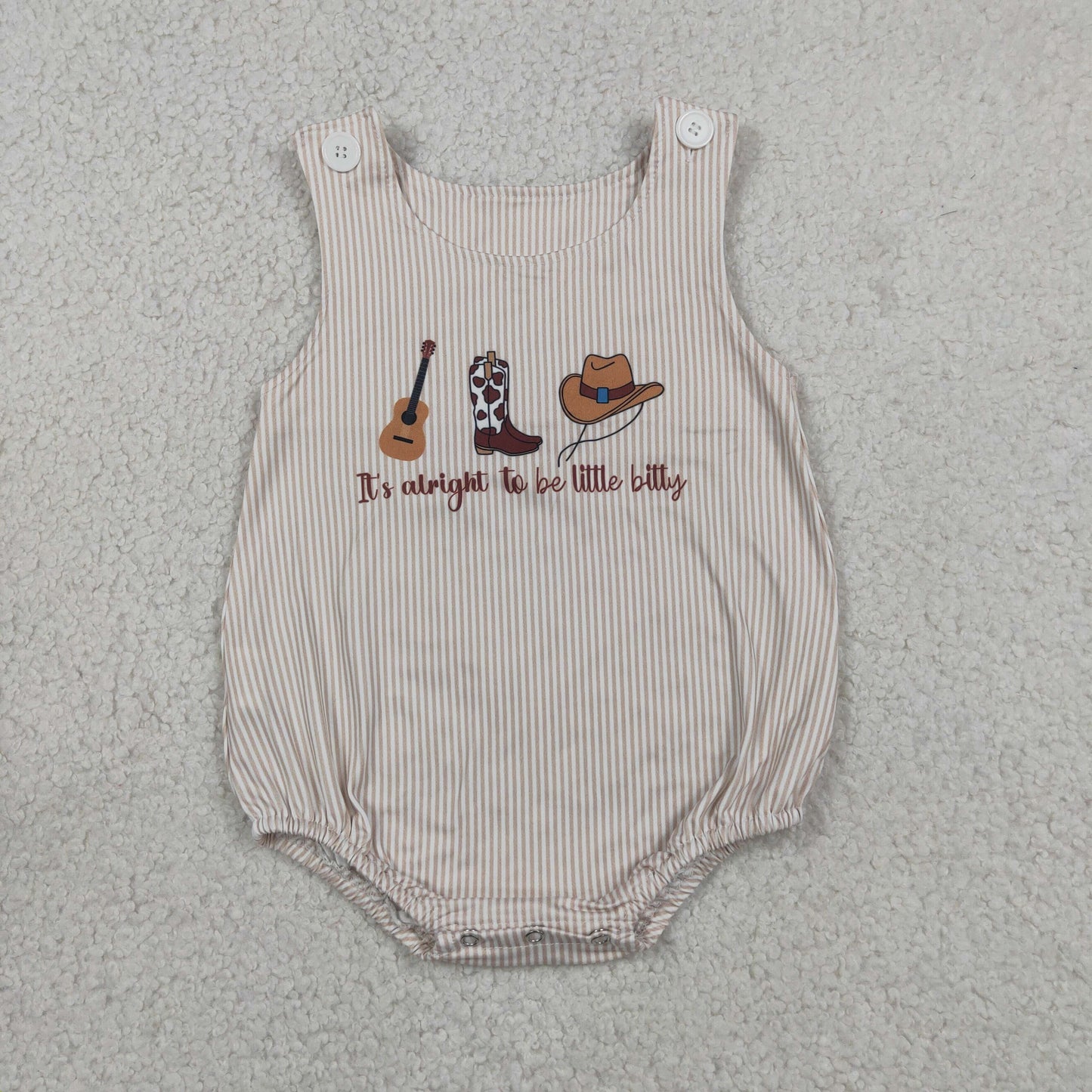 SR3335 it's alright to be little bitty Guitar Boots Hats Stripe Sleeveless Boys Bubble Romper 202606 RTS Sibling