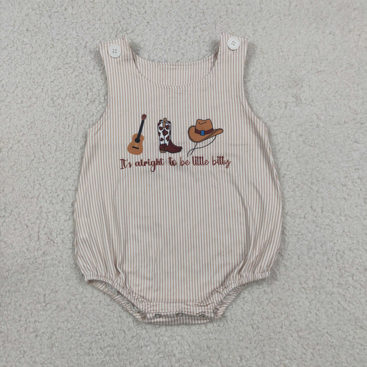 SR3335 it's alright to be little bitty Guitar Boots Hats Stripe Sleeveless Boys Bubble Romper 202606 RTS Sibling