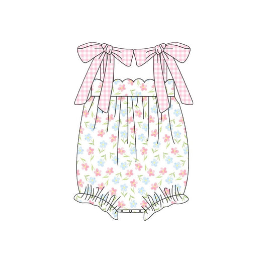 MOQ 5 Preorder SR3337 Flower Pink Plaid Halter Girls Bubble Romper 202510