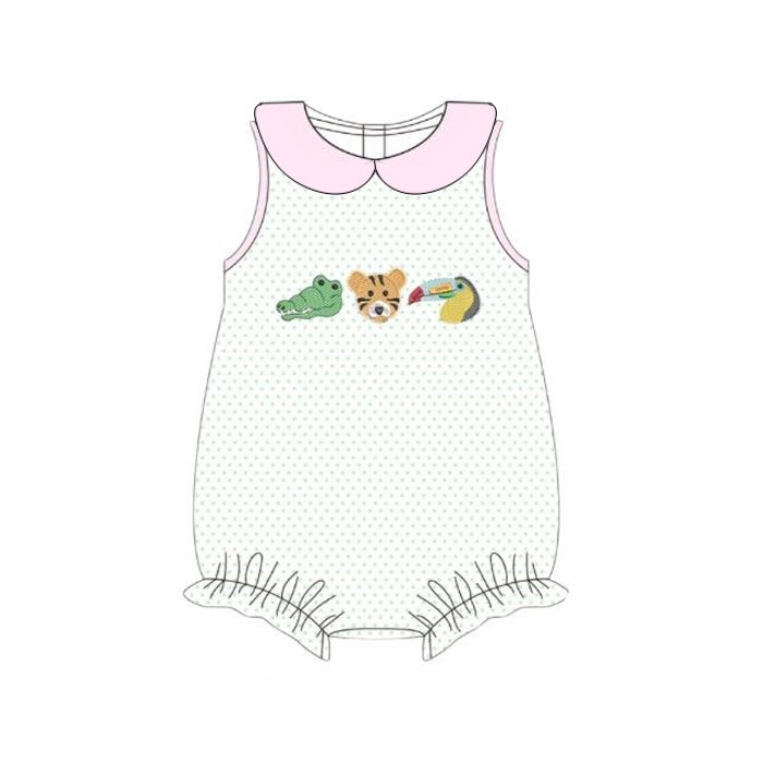 MOQ 5 Preorder SR3340 Crocodile Tiger Animal Dot Pink Doll Collar Sleeveless Girls Bubble Romper 202510 Sibling