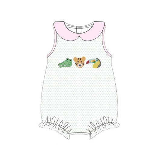 MOQ 5 Preorder SR3340 Crocodile Tiger Animal Dot Pink Doll Collar Sleeveless Girls Bubble Romper 202510 Sibling