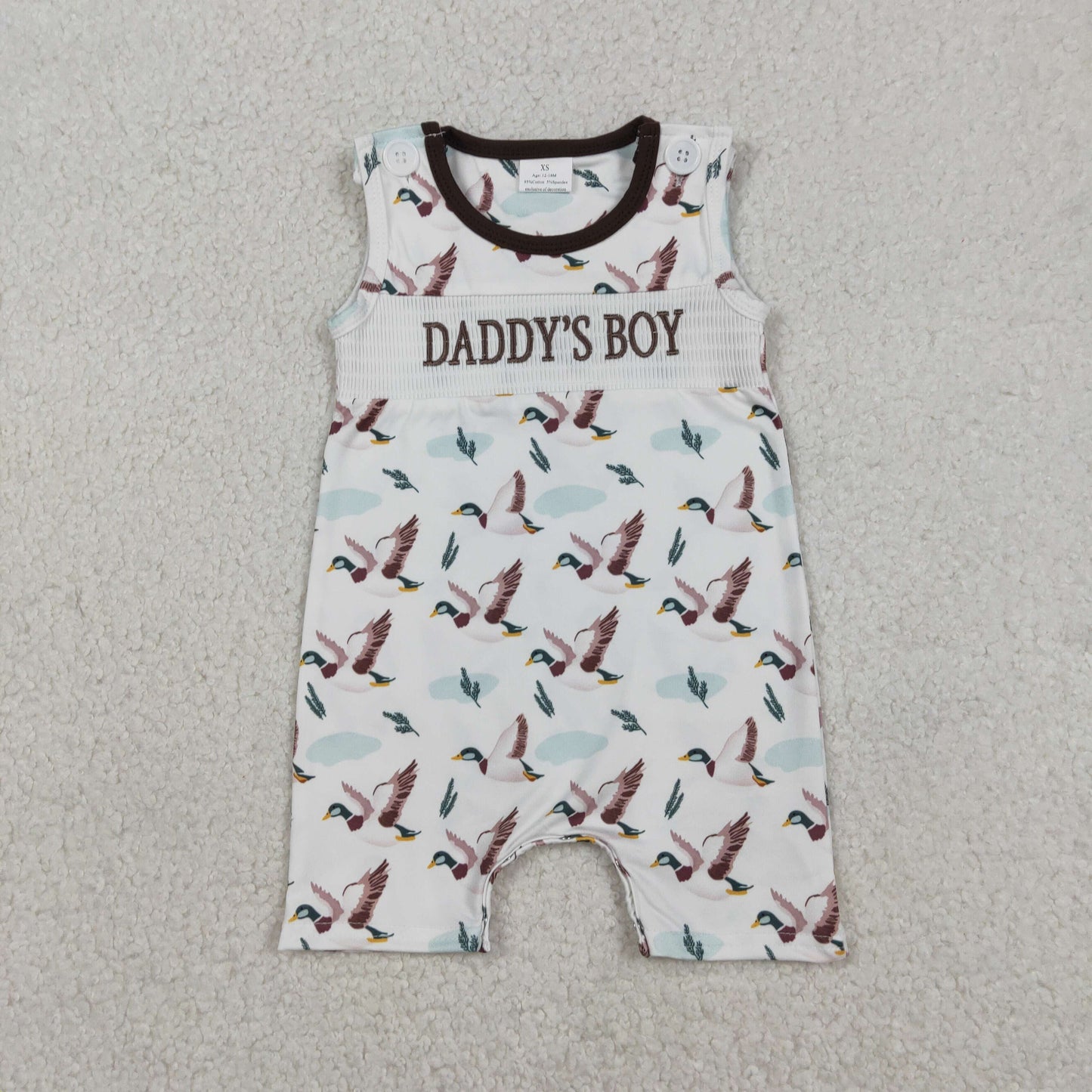 SR3347 Smocked Daddy's Boy Ducks Sleeveless Boys Bubble Romper 202512 RTS