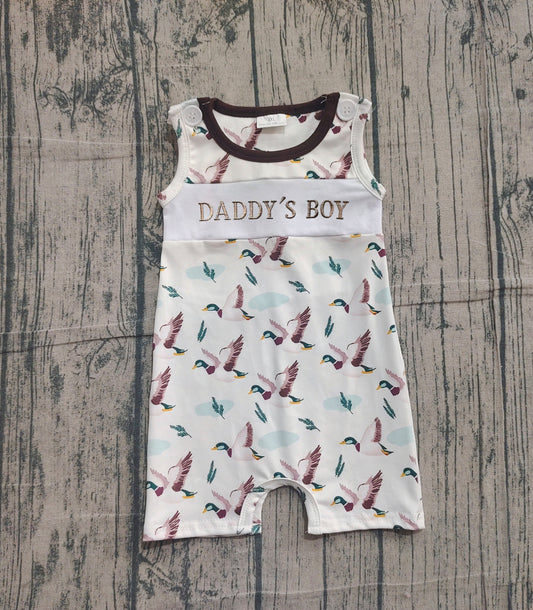 NO MOQ Preorder SR3347 Daddy's Boy Ducks Sleeveless Boys Bubble Romper 202511