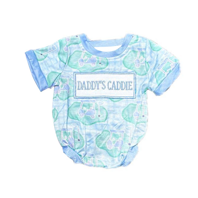 MOQ 5 Preorder SR3348 Daddy's Caddie Golf Blue Green Short Sleeve Boys Bubble Romper 202510