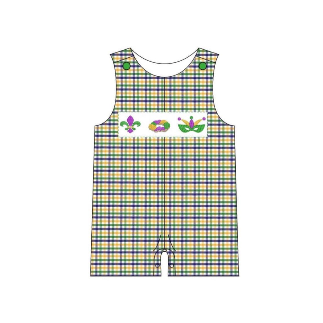 MOQ 5 Preorder SR3351 Mardi Gras Plaid Sleeveless Boys Romper 202510 Sibling