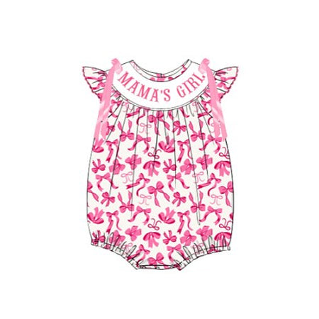MOQ 5 Preorder SR3358 MAMA'S GIRL Pink Bows Flying Sleeve Girls Bubble Romper 202510