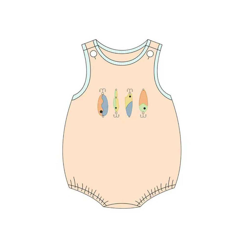 MOQ 5 Preorder SR3362 Fishing Pattern Orange Sleeveless Boys Bubble Romper 202510