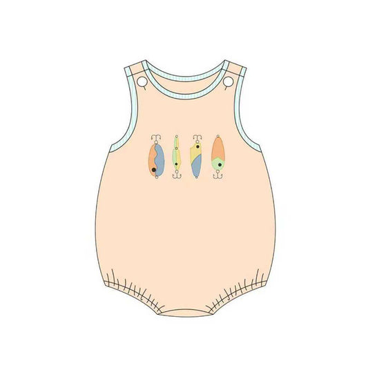 MOQ 5 Preorder SR3362 Fishing Pattern Orange Sleeveless Boys Bubble Romper 202510