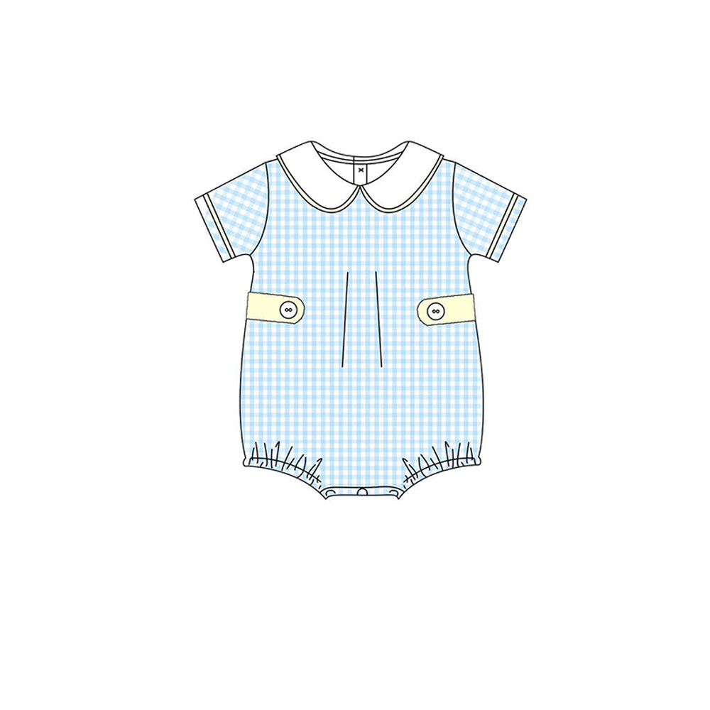 MOQ 5 Preorder SR3363 Blue Plaid White Doll Collar Short Sleeve Boys Bubble Romper 202510