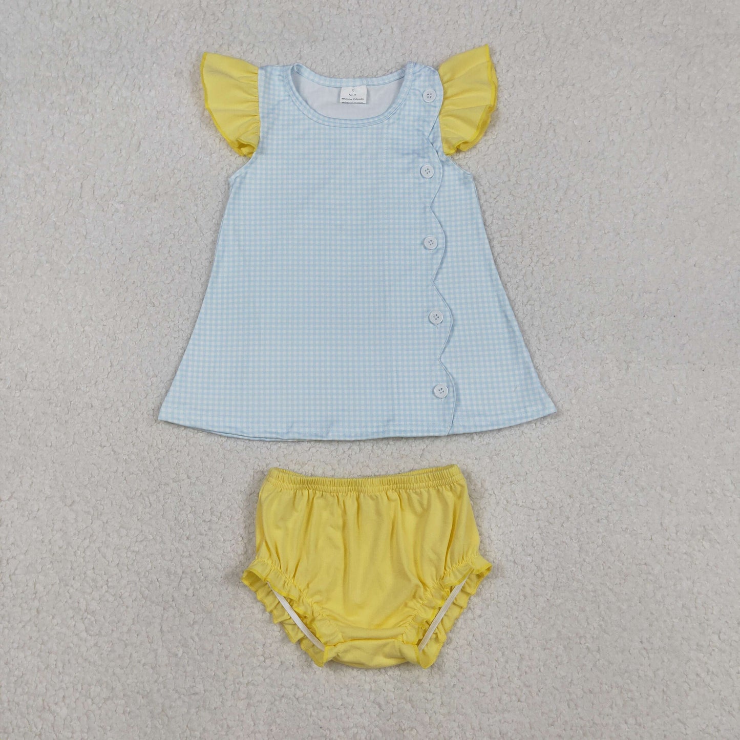 SR3364 Blue Plaid Yellow Flying Sleeve Girls Bubble Romper 202511 RTS