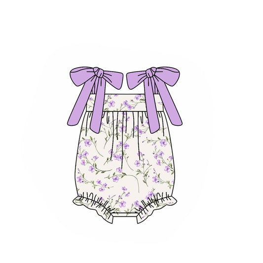 MOQ 5 Preorder SR3371 Flower Purple Halter Girls Bubble Romper 202510