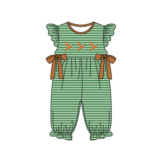 MOQ 5 Preorder SR3373 Ducks Green Stripe Brown Bows Flying Sleeve Girls Romper 202510