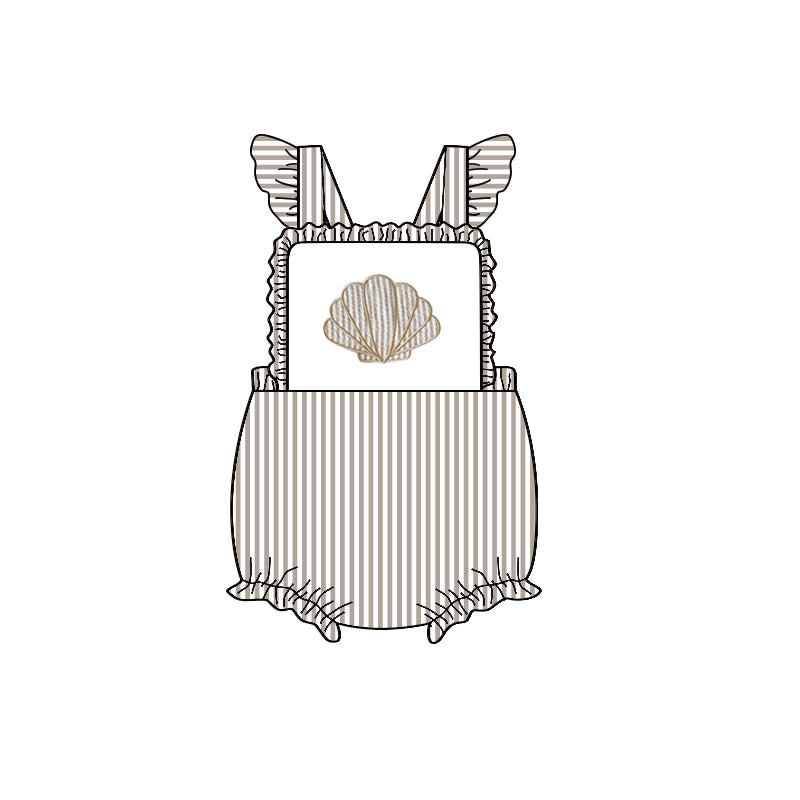 MOQ 5 preorder SR3396 Shell Gray Stripe Ruffle Flying Sleeve Girls Bubble Romper 202510