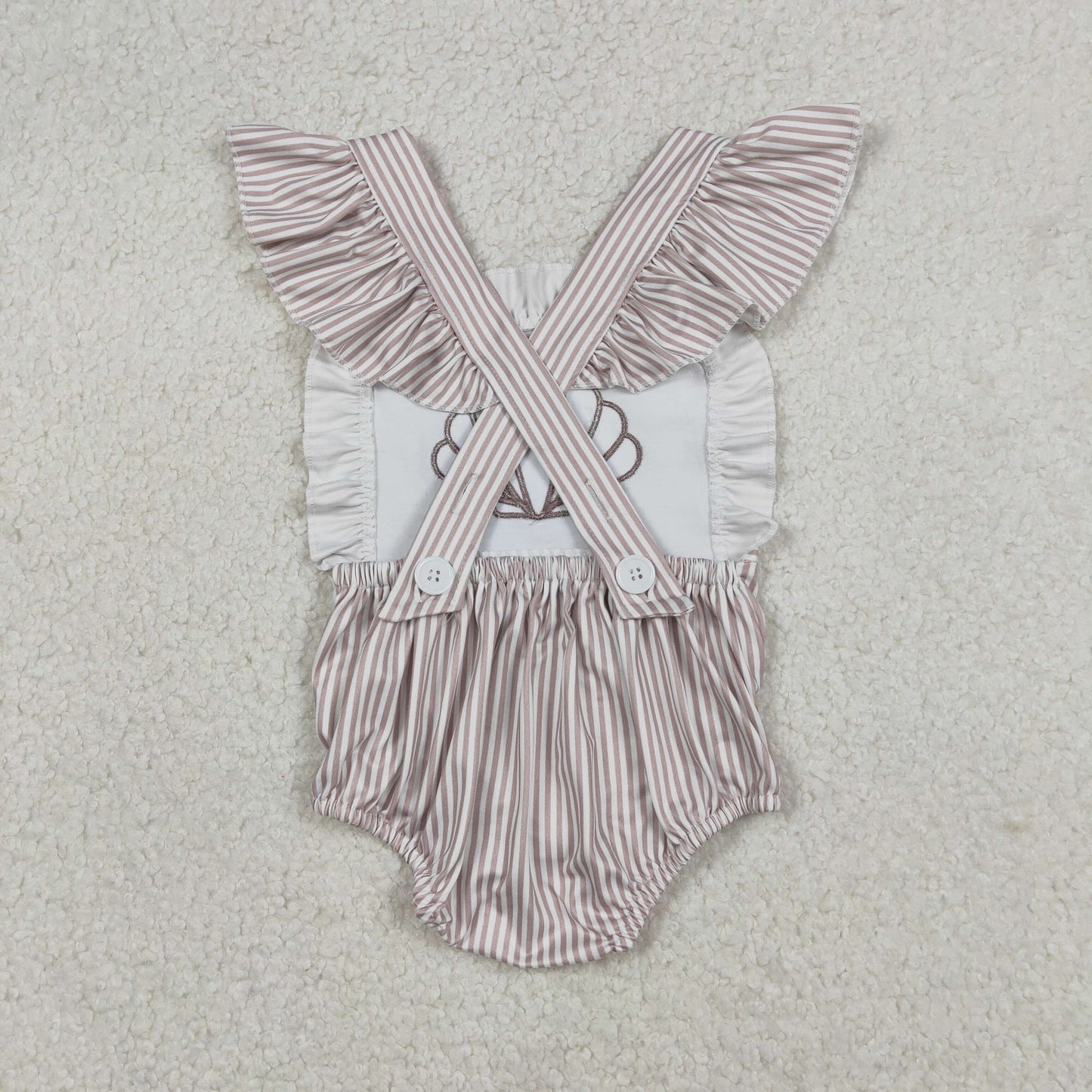 SR3396 Embroidered Shell Gray Stripe Ruffle Flying Sleeve Girls Bubble Romper 202512 RTS