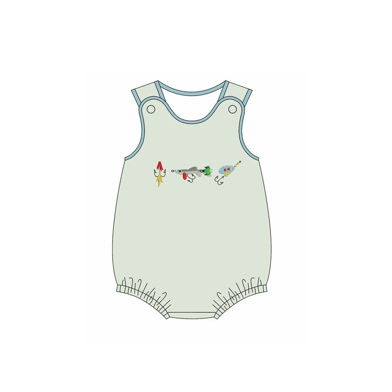 MOQ 5 preorder SR3401 Fishing Bait Green Sleeveless Boys Bubble Romper 202510